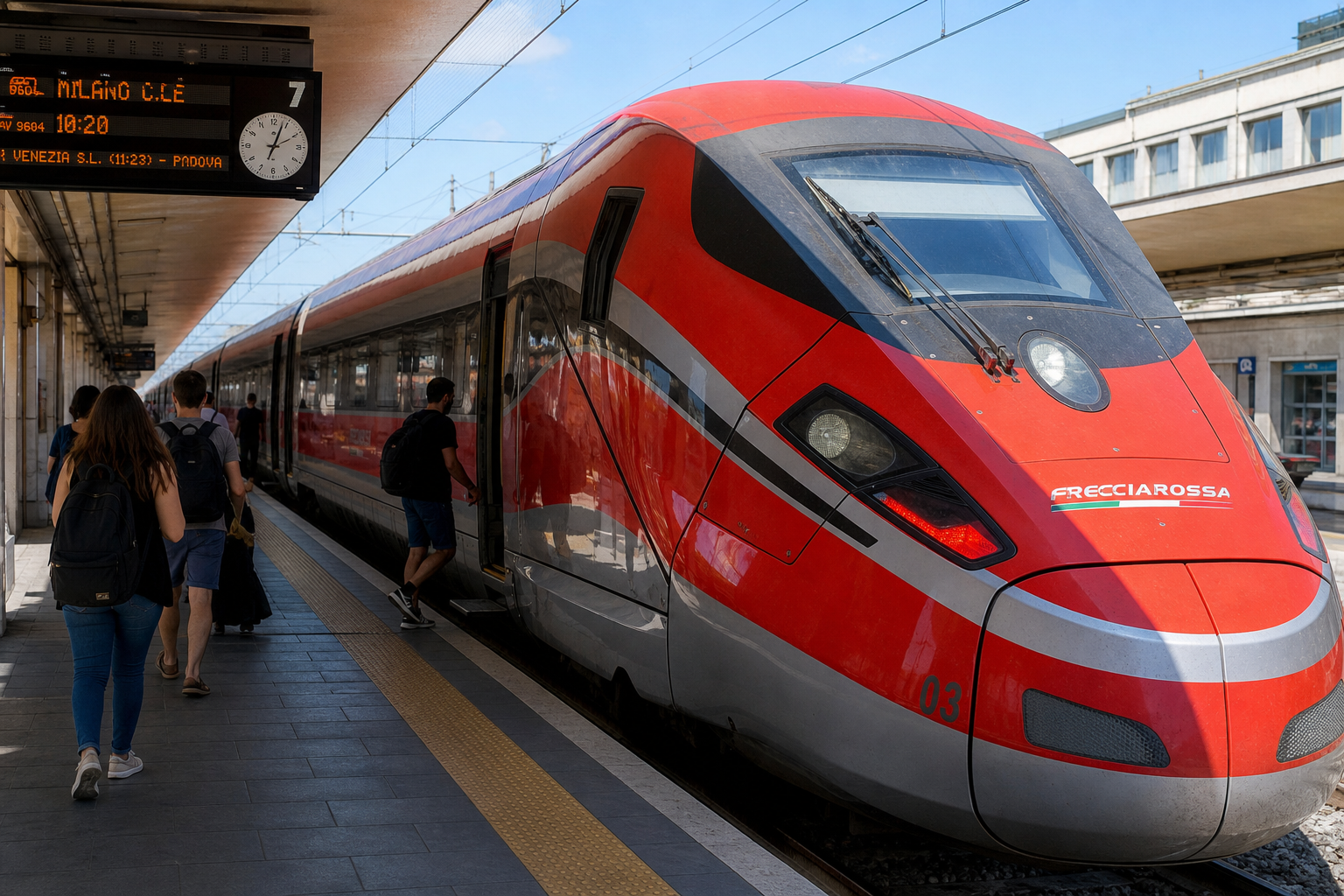 Italy's Frecciarossa high-speed train — advance tickets from Rome start at €14.90 and cover most day-trip cities in under 90 minutes
