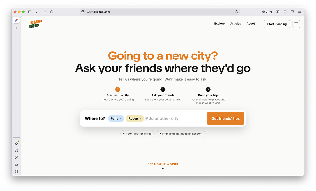 Choosing a city to start a FlipTrip