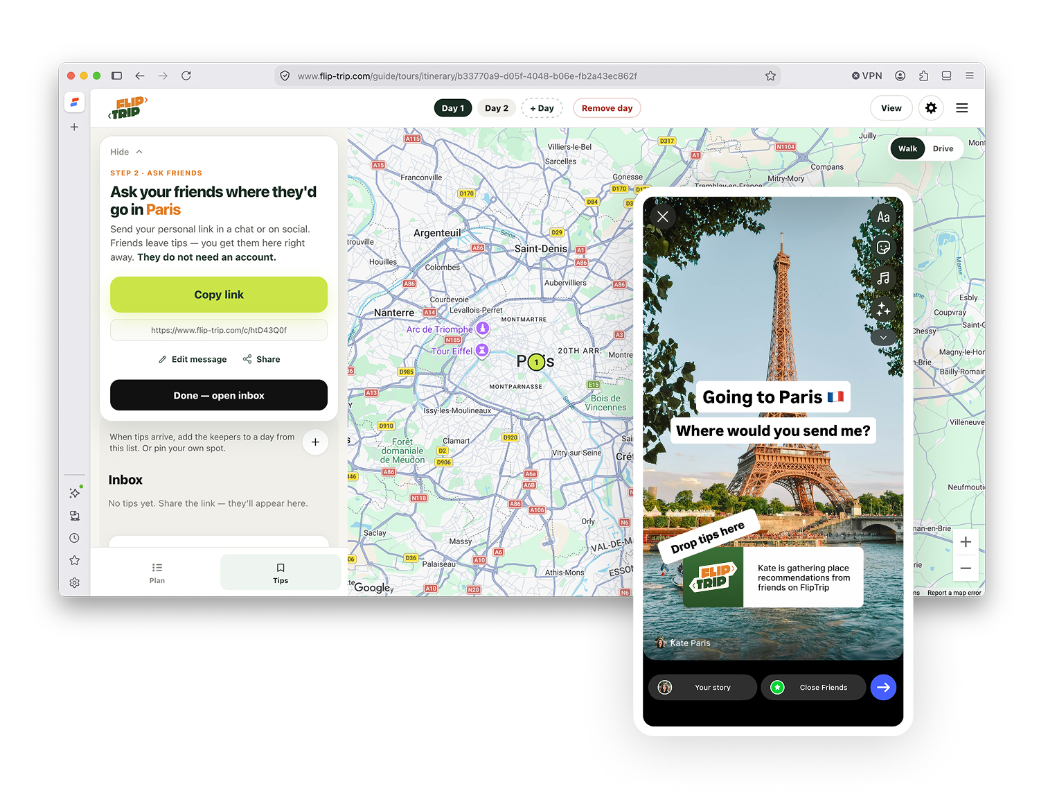 Share a tips link from FlipTrip