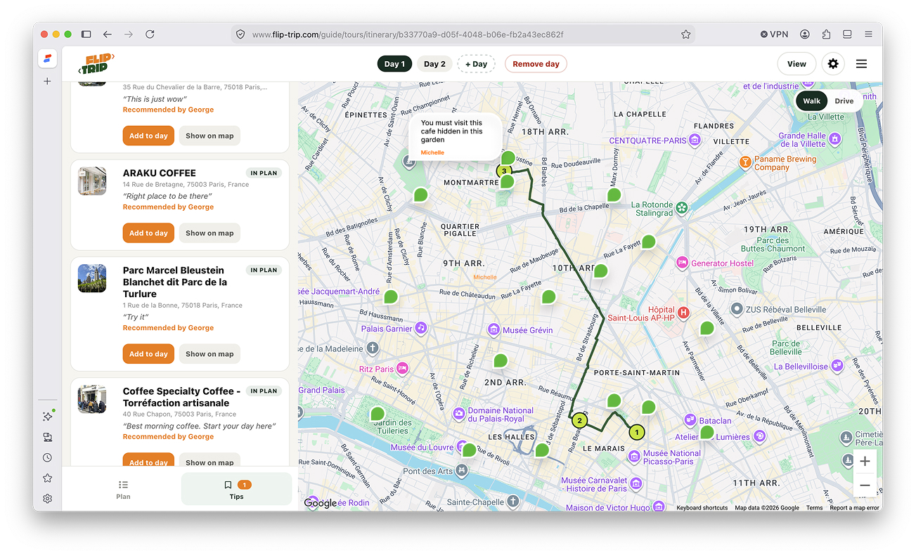 Building the route from tips you received