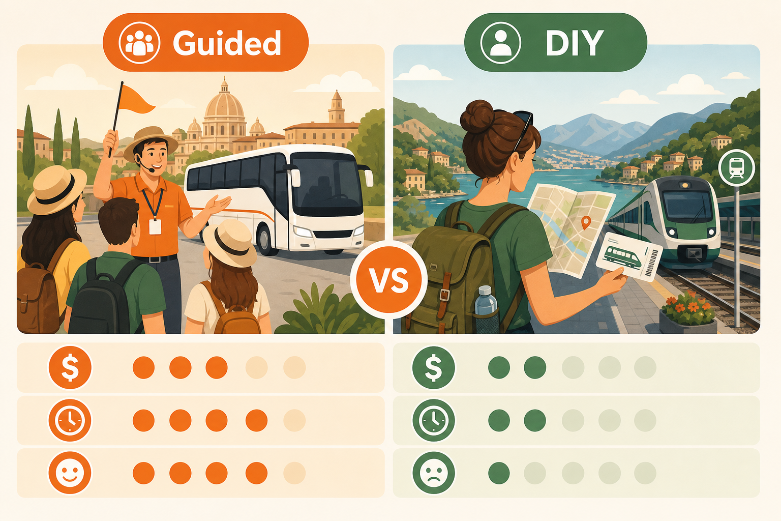Guided tour vs DIY: the trade-off between cost, time and hassle depends on the specific trip