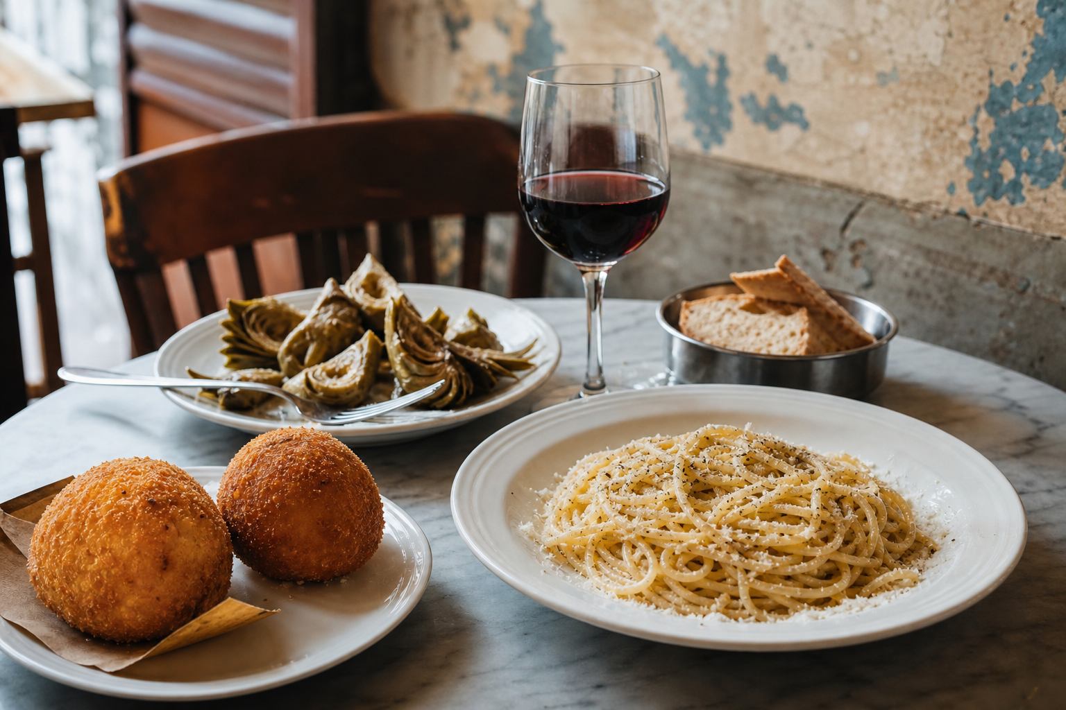 Classic Roman dishes at a Testaccio trattoria